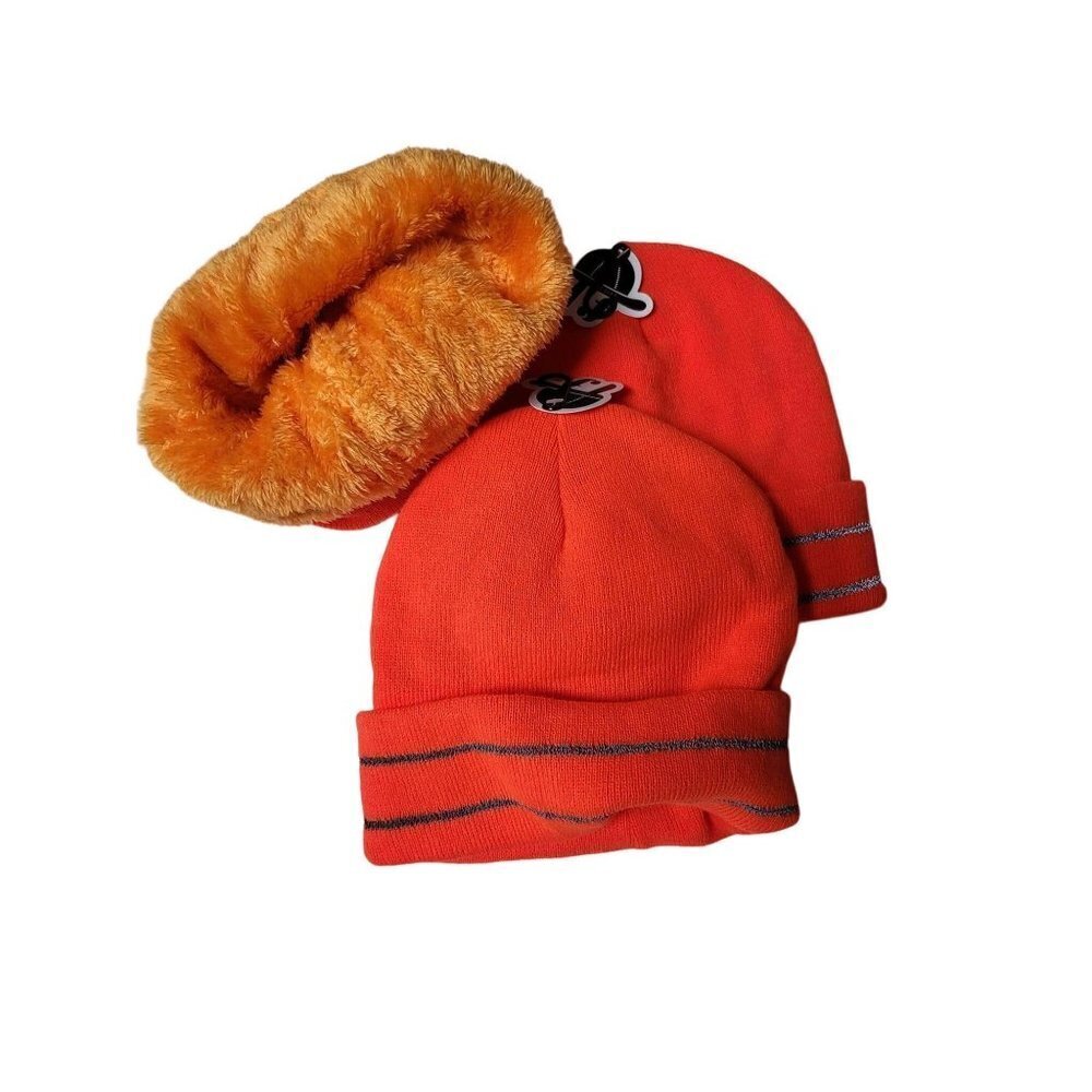 Men Flouresent Orange Beanie Lined sku hat